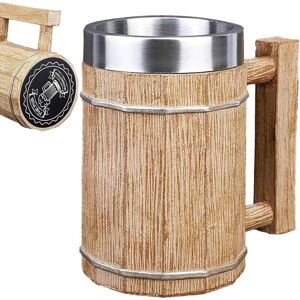GOTRAYS Wooden Barrel Beer Mug - Double Walled Stainless Steel Cocktail Mug Large 600ml Viking Mug, Eco-Friendly Faux Wood Stainless Steel Cup for Coffee, GOTRAYS Wooden Barrel Beer Mug - Double Walled Stainless Steel Cocktail Mug Large 600ml Viking Mug, Eco-Friendly Faux Wood Stainless Steel Cup for Coffee,