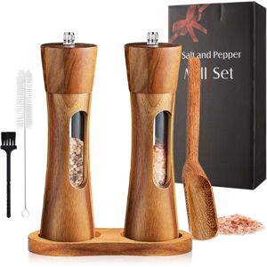 BASETBL Wooden Salt and Pepper Mill Set - Manual Pepper Mill with Ceramic Mechanism - With Glass Coasters BASETBL Wooden Salt and Pepper Mill Set - Manual Pepper Mill with Ceramic Mechanism - With Glass Coasters