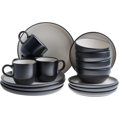 BELIANI 16-Piece Dinnerware Set Black Stoneware Elegant Kitchen Dining Room Color Glaze Finish For 4 People NUTMEG BELIANI 16-Piece Dinnerware Set Black Stoneware Elegant Kitchen Dining Room Color Glaze Finish For 4 People NUTMEG