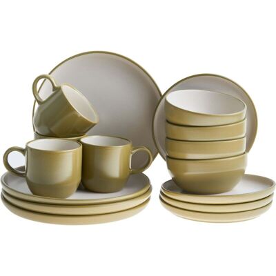BELIANI 16-Piece Dinnerware Set Green Stoneware Elegant Kitchen Dining Room Color Glaze Finish For 4 People NUTMEG BELIANI 16-Piece Dinnerware Set Green Stoneware Elegant Kitchen Dining Room Color Glaze Finish For 4 People NUTMEG