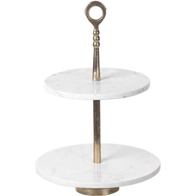 Beliani - 2-Tiered Dessert Plate Aluminium Marble Home Decoration Gold and White Tarum Beliani - 2-Tiered Dessert Plate Aluminium Marble Home Decoration Gold and White Tarum