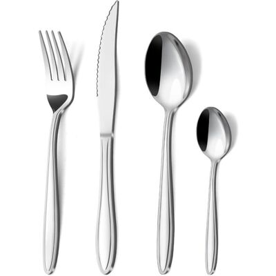 TEHTUY 24-piece stainless steel cutlery set for 6 people with inline handles, elegant cutlery set including knife, fork, and spoon, dishwasher safe TEHTUY 24-piece stainless steel cutlery set for 6 people with inline handles, elegant cutlery set including knife, fork, and spoon, dishwasher safe