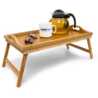 Relaxdays - 4x Bamboo Wooden Breakfast in Bed Tray, 21.5 x 47 x 27 cm, Serving Tray With Folding Legs And Handles, Natural Brown Relaxdays - 4x Bamboo Wooden Breakfast in Bed Tray, 21.5 x 47 x 27 cm, Serving Tray With Folding Legs And Handles, Natural Brown