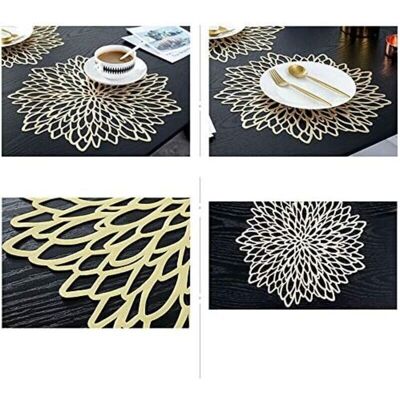 TORMATOR 38cm Round Placemat Set, 4 Pieces, Metallic Gold Round Placemat Set, Non-Slip PVC Protective Mat with Plastic Coaster Mats TORMATOR 38cm Round Placemat Set, 4 Pieces, Metallic Gold Round Placemat Set, Non-Slip PVC Protective Mat with Plastic Coaster Mats