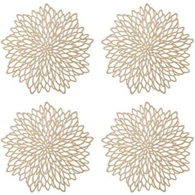 TORMATOR 38cm Round Placemat Set, 4 Pieces, Metallic Gold Round Placemat Set, Non-Slip PVC Protective Mat with Plastic Coaster Mats TORMATOR 38cm Round Placemat Set, 4 Pieces, Metallic Gold Round Placemat Set, Non-Slip PVC Protective Mat with Plastic Coaster Mats