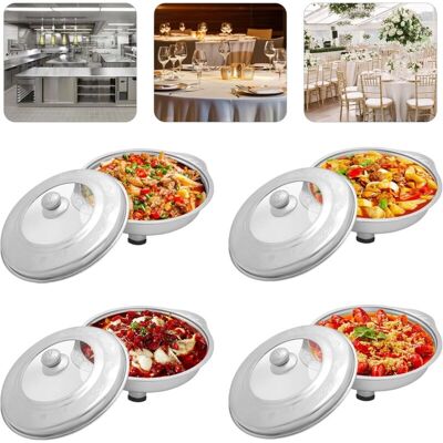 CNCEST 4PCS Buffet Dish Tray, Round Food Server Plate with Clear Lid & Practical Handles, Stainless Steel Buffet Dish Trays for Serving Dishes, Desserts, CNCEST 4PCS Buffet Dish Tray, Round Food Server Plate with Clear Lid & Practical Handles, Stainless Steel Buffet Dish Trays for Serving Dishes, Desserts,