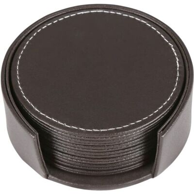 WOIYIC 6pcs Leather Cup Coaster with Stand (Brown) WOIYIC 6pcs Leather Cup Coaster with Stand (Brown)