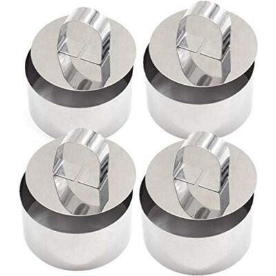 TORMATOR 8x8x3.8cm 4 Presentation Rings, Round Cookie Cutters with Pusher - Stainless Steel, DIY Cake Mold, Food Baking Presentation Rings TORMATOR 8x8x3.8cm 4 Presentation Rings, Round Cookie Cutters with Pusher - Stainless Steel, DIY Cake Mold, Food Baking Presentation Rings