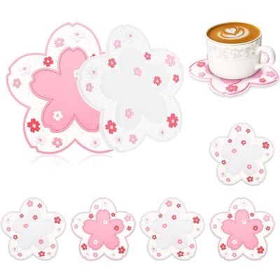 Silicone Coasters for Drinks, 6 Pack Cute Non-Slip Washable Drink Coasters (Pink and White Sakura Pattern) - Csparkv Silicone Coasters for Drinks, 6 Pack Cute Non-Slip Washable Drink Coasters (Pink and White Sakura Pattern) - Csparkv