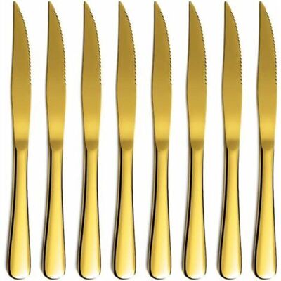 ROSE Golden steak knife set, golden serrated knife, titanium gold plated stainless steel sharp knife set, table knife set with 8 pieces, dishwasher safe, ROSE Golden steak knife set, golden serrated knife, titanium gold plated stainless steel sharp knife set, table knife set with 8 pieces, dishwasher safe,