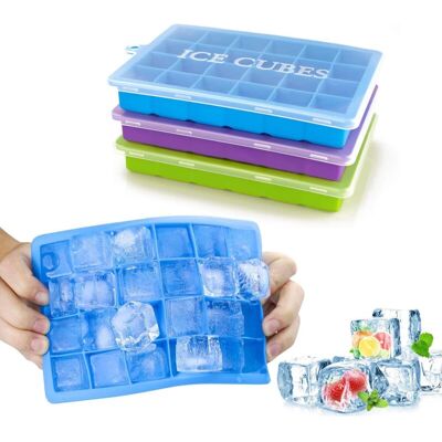 HÉLOISE Ice Cube Tray Silicone Ice Cube Mold, Silicone Ice Cube Tray with Lid, 3 pcs Silicone Ice Cube Mold, 24 Trays HÉLOISE Ice Cube Tray Silicone Ice Cube Mold, Silicone Ice Cube Tray with Lid, 3 pcs Silicone Ice Cube Mold, 24 Trays