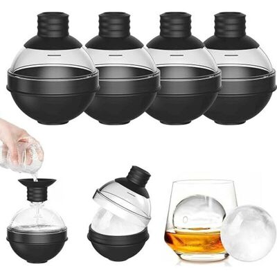 TEHTUY Large silicone ice cube tray for whiskey - Set of 6 with 2-in-1 funnel lid - 6cm round ice cube trays for Bourbon cocktails - Easy release TEHTUY Large silicone ice cube tray for whiskey - Set of 6 with 2-in-1 funnel lid - 6cm round ice cube trays for Bourbon cocktails - Easy release