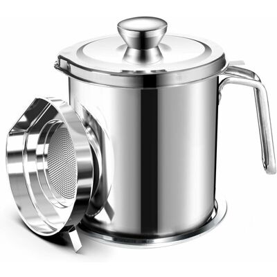 LUNE Oil Strainer Grease Pot 2L / 67.6 fl oz Food Strainer Stainless Steel Oil Storage Container with Fine Mesh Strainer Dust Cover Non-Slip Tray for LUNE Oil Strainer Grease Pot 2L / 67.6 fl oz Food Strainer Stainless Steel Oil Storage Container with Fine Mesh Strainer Dust Cover Non-Slip Tray for