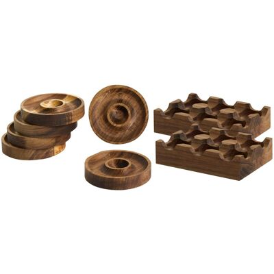 BELIANI Set Of Egg Cups And Holders Brown Acacia Wood Egg Serving And Storage Kitchen Accessories Fournil BELIANI Set Of Egg Cups And Holders Brown Acacia Wood Egg Serving And Storage Kitchen Accessories Fournil