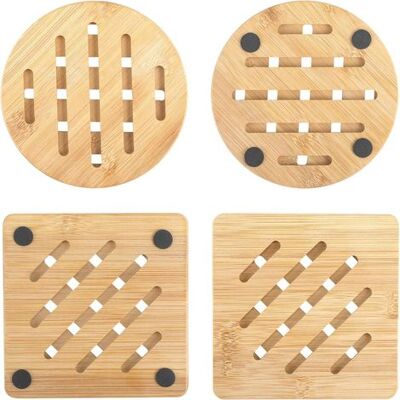 OEM Set Of 4 Heat-resistant Bamboo Trivets, Eco-friendly And Non-slip, 2 Round And 2 Square, Ideal For Teapots, Bowls And Hot Utensils, Perfect Table Protection OEM Set Of 4 Heat-resistant Bamboo Trivets, Eco-friendly And Non-slip, 2 Round And 2 Square, Ideal For Teapots, Bowls And Hot Utensils, Perfect Table Protection