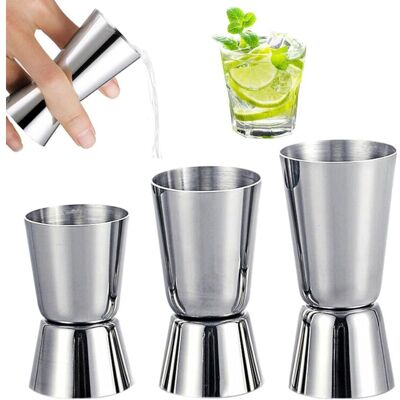 OEM Set Of 3 Professional Double Cocktail Jiggers Made Of Stainless Steel (30 Ml / 40 Ml / 50 Ml). Ideal For Bars, Parties Or Wine Tastings. OEM Set Of 3 Professional Double Cocktail Jiggers Made Of Stainless Steel (30 Ml / 40 Ml / 50 Ml). Ideal For Bars, Parties Or Wine Tastings.