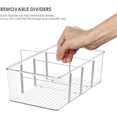 WOIYIC Refrigerator Organizer with 4 Compartments, BPA Free, Stackable for Tea Bags, Snacks, Spices, Clear (Pack of 2) WOIYIC Refrigerator Organizer with 4 Compartments, BPA Free, Stackable for Tea Bags, Snacks, Spices, Clear (Pack of 2)