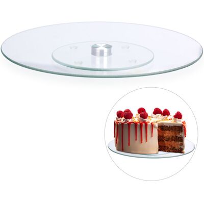 10x Cake Plates, 360° Rotatable, hwd: 2 x 30 x 30 cm, Round Pastry Serving Platter, Glass, Transparent/Silver - Relaxdays 10x Cake Plates, 360° Rotatable, hwd: 2 x 30 x 30 cm, Round Pastry Serving Platter, Glass, Transparent/Silver - Relaxdays