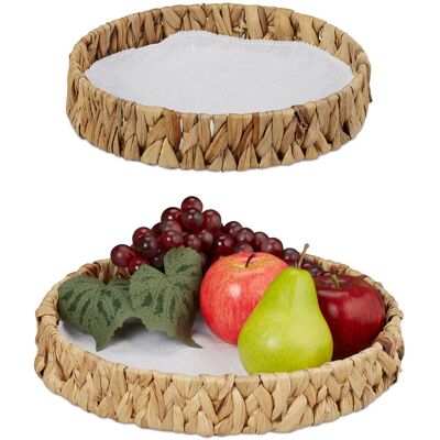 Relaxdays Fruit Bowl, Set of 2, Made from Water Hyacinth, Woven Design, Boho-style Table Decor, Wicker Basket, Natural Relaxdays Fruit Bowl, Set of 2, Made from Water Hyacinth, Woven Design, Boho-style Table Decor, Wicker Basket, Natural