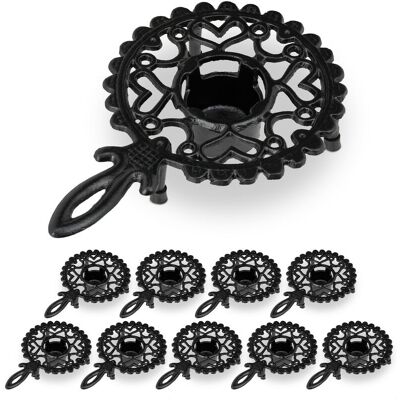 Set of 10 Relaxdays Pot Warmers for Tea & Coffee, 1 Tealight, Mug Tray, Candle Holder, Antique Design, Cast Iron, Black Set of 10 Relaxdays Pot Warmers for Tea & Coffee, 1 Tealight, Mug Tray, Candle Holder, Antique Design, Cast Iron, Black