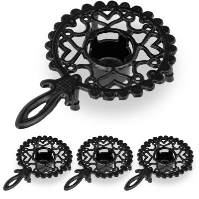 Set of 4 Relaxdays Pot Warmers for Tea & Coffee, 1 Tealight, Mug Tray, Candle Holder, Antique Design, Cast Iron, Black Set of 4 Relaxdays Pot Warmers for Tea & Coffee, 1 Tealight, Mug Tray, Candle Holder, Antique Design, Cast Iron, Black