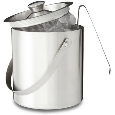 Relaxdays Round Ice Bucket with Lid, Ice Tongs, Ice Cube Container for Bars and Parties, 2 L, Wine Cooler, HxWxD: 17x15x15cm, Silver Relaxdays Round Ice Bucket with Lid, Ice Tongs, Ice Cube Container for Bars and Parties, 2 L, Wine Cooler, HxWxD: 17x15x15cm, Silver