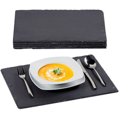 Slate Tile Set Of 6, Large Serving Plates Made Of Slate, For Serving & Write On, 30x40cm, Anthracite - Relaxdays Slate Tile Set Of 6, Large Serving Plates Made Of Slate, For Serving & Write On, 30x40cm, Anthracite - Relaxdays