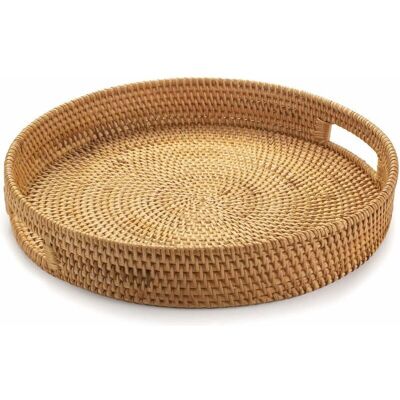 ODIPIE Round rattan serving tray, wicker serving tray with cut-out handles, woven fruit/bread serving basket, 30 cm ODIPIE Round rattan serving tray, wicker serving tray with cut-out handles, woven fruit/bread serving basket, 30 cm