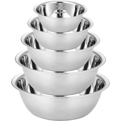 TORMATOR Set of 5 stainless steel mixing bowls, stainless steel salad bowls, in 5 sizes, stackable stainless steel bowls for mixing and serving: 0.6L, 0.9L, TORMATOR Set of 5 stainless steel mixing bowls, stainless steel salad bowls, in 5 sizes, stackable stainless steel bowls for mixing and serving: 0.6L, 0.9L,