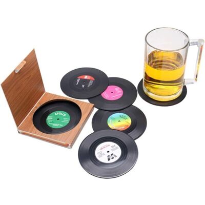 TORMATOR Set of 6 coasters, vinyl record (LP) design, retro style, non-slip, for cups, coffee and drinks TORMATOR Set of 6 coasters, vinyl record (LP) design, retro style, non-slip, for cups, coffee and drinks