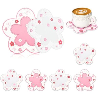 TORMATOR Silicone Drink Coasters, Set of 6 Cute Non-Slip Washable Coasters (Pink and White Sakura Design) TORMATOR Silicone Drink Coasters, Set of 6 Cute Non-Slip Washable Coasters (Pink and White Sakura Design)