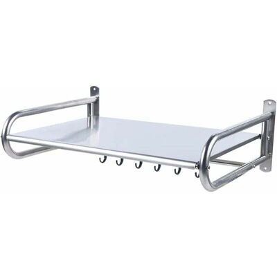 DEBUNS Stainless Steel Wall-Mounted Microwave Rack Kitchen Shelf Organizer with 6 Hooks for Microwave Oven, Cutlery and Other Items DEBUNS Stainless Steel Wall-Mounted Microwave Rack Kitchen Shelf Organizer with 6 Hooks for Microwave Oven, Cutlery and Other Items