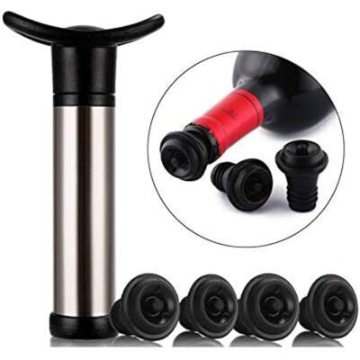 TINOR Wine Pump Stainless Steel Vacuum PumpUsed for wine preservation, the wine pump is used to remove air and vacuum wine preservation, with 4 stoppers TINOR Wine Pump Stainless Steel Vacuum PumpUsed for wine preservation, the wine pump is used to remove air and vacuum wine preservation, with 4 stoppers