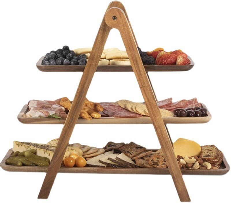 TLILY 3 Tier Serving Tray Wood Tiered Decor Cake Stand Farmhouse Party Dishes and Platters Trays