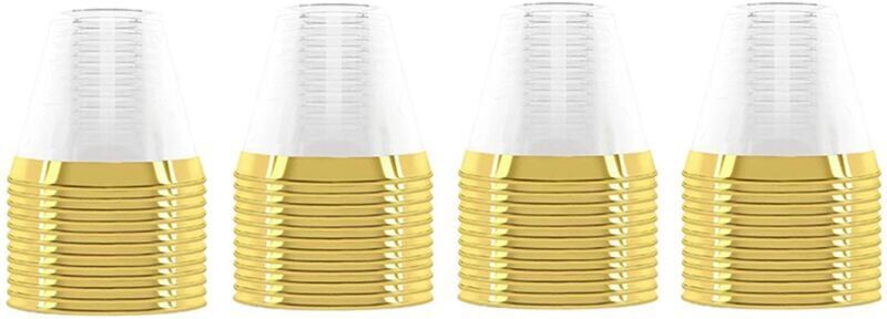 TLILY 4X 9 Oz Plastic Tumbler Hard Disposable Cup Wine Glass Party Wedding Clear - Gold Rim