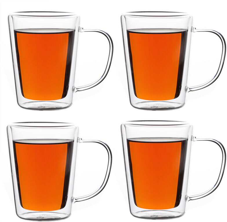 4x Tea Glasses with Handle Double-walled 250 ml Made of Heat-Resistant Borosilicate Glass Transparent Coffee Cups - Monzana