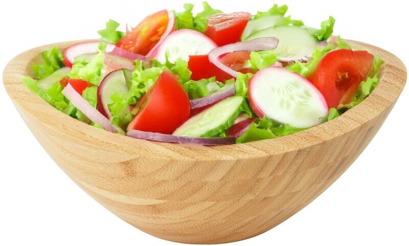 Relaxdays oval bamboo salad bowl, HxWxD: 12 x 29 x 27.5 cm, serving bowl for salads, snacks, or fruit, natural