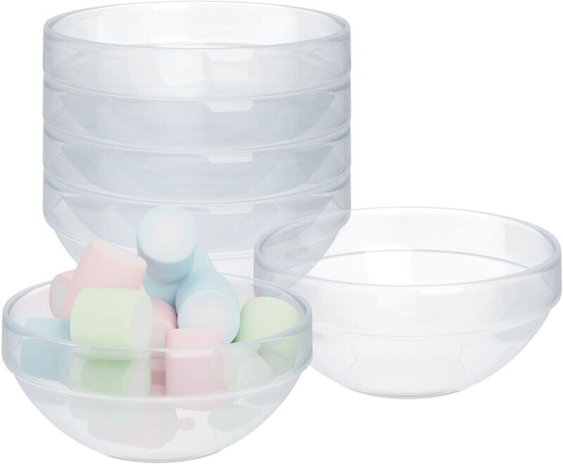 Glass Dessert Bowls, Set of 6, 300 ml, for Pudding, Salads and Snacks, Round Serving Dishes, Transparent - Relaxdays