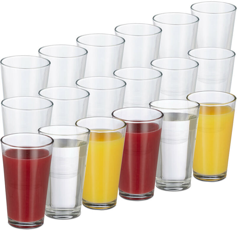 Relaxdays - Set Of 18 Drinking Glasses, Thick Glass, Sleek Design, Dishwasher-safe, 500 ml, Transparent