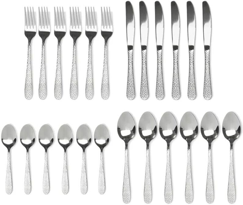 Sabichi Hammered 24 Piece Cutlery Set Stainless Steel - 6 Place Settings