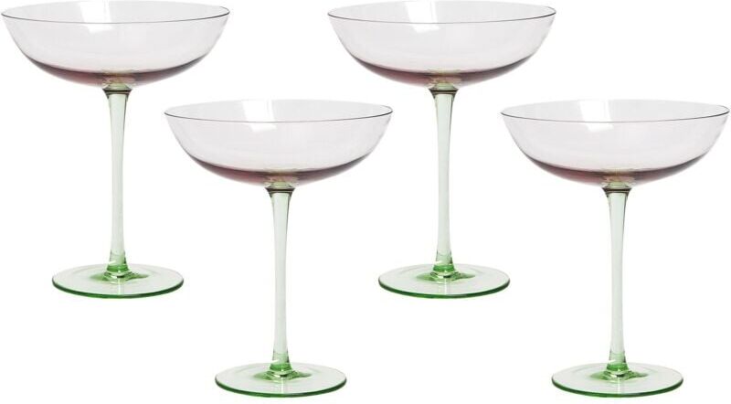 Beliani - Set of 4 Martini Cocktail Glasses Hand-Blown 25 cl 9 oz Pink and Green Diopside