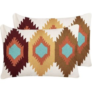 BELIANI 2 Boho Cotton Cushions Geometric Pattern 40 x 60 cm Multicolour Danapur - Multicolour