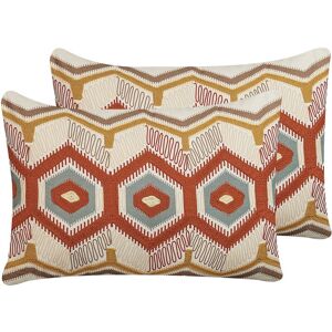 Beliani - 2 Boho Cotton Cushions Geometric Pattern 40 x 60 cm Multicolour Majra - Multicolour