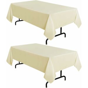 PESCE 2 Pack Beige Tablecloth 60 x 84 Inch, Rectangle 4 Feet Table Cloth - Stain and Wrinkle Resistant Washable Polyester Table Cover for Dining Table,