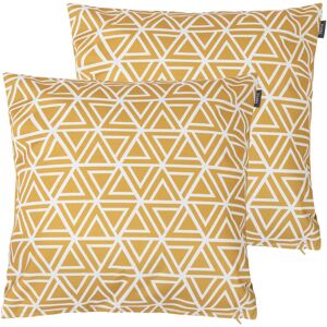 Bean Bag Bazaar - 2 Pack Outdoor Cushion -43cm x 43cm - Yellow Triangle Geo, Ready Fibre Filled, Water Resistant - Decorative Scatter Cushions for