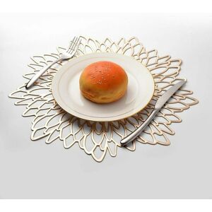 HOOPZI 2 Pieces Gold Placemat, Hollow Out Round Placemat, Round Placemats Plastic Table Mat, Used for Heat Insulation of Plate and Table Decoration (Gold)