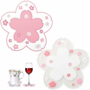 Tinor - 2 Pieces Silicone Coasters Flower Shape Silicone Coasters Pvc Insulation Table Mat Silicone Coaster Mat Cherry Blossom Shaped Coasters For