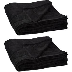 Relaxdays - Set of 2 Fleece Blankets, Large Sofa Throw, Wash at 30°C, Dryer-Safe, Soft, 150 x 200 cm, Polyester, Black