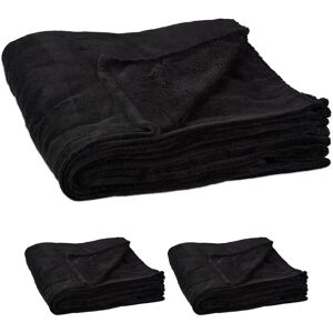 Set of 3 Fleece Blankets, Large Sofa Throw, Wash at 30°C, Dryer-Safe, Soft, 150 x 200 cm, Polyester, Black - Relaxdays