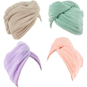 PESCE 4-Pack Express Hair Wrap Towelettes Microfiber Bandanas Wet Hair Wrap Towelettes Quick Dry Beige + Bean Green + Light Purple + Light Orange